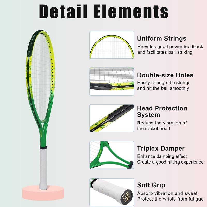 BOWEI 17"-25" Kids Tennis Racket for Aged 2-12 Lightweight Youth Tennis Racquet for Girls and Boys Outdoor/Indoor Sports with 1 Non-Slip Grip and 1 Shoulder Strap Bag Easy Carry - Image 4